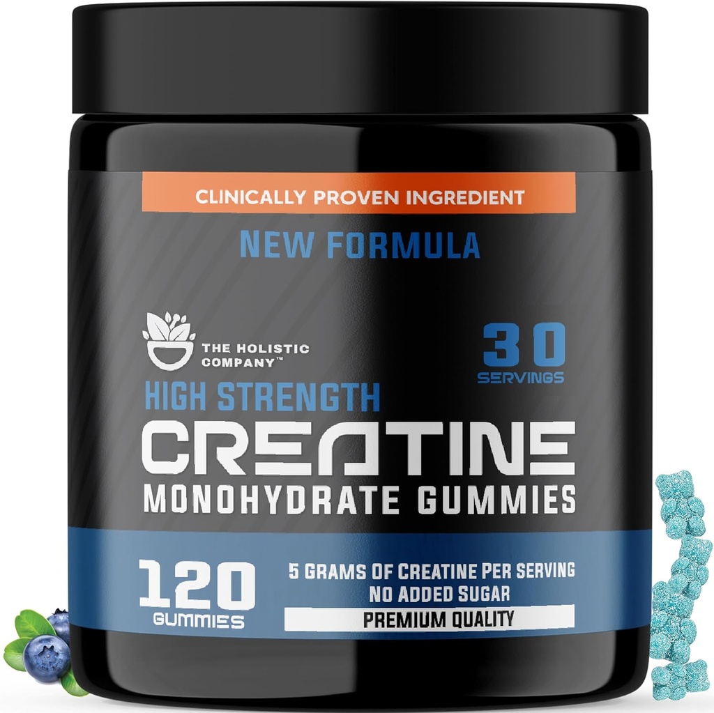 High Strength Creatine Monohydrate Gummies - 5Grams Per Serving, Pre Workout Gummies, Blueberry Flavored Creatine Monohydrate Gummies