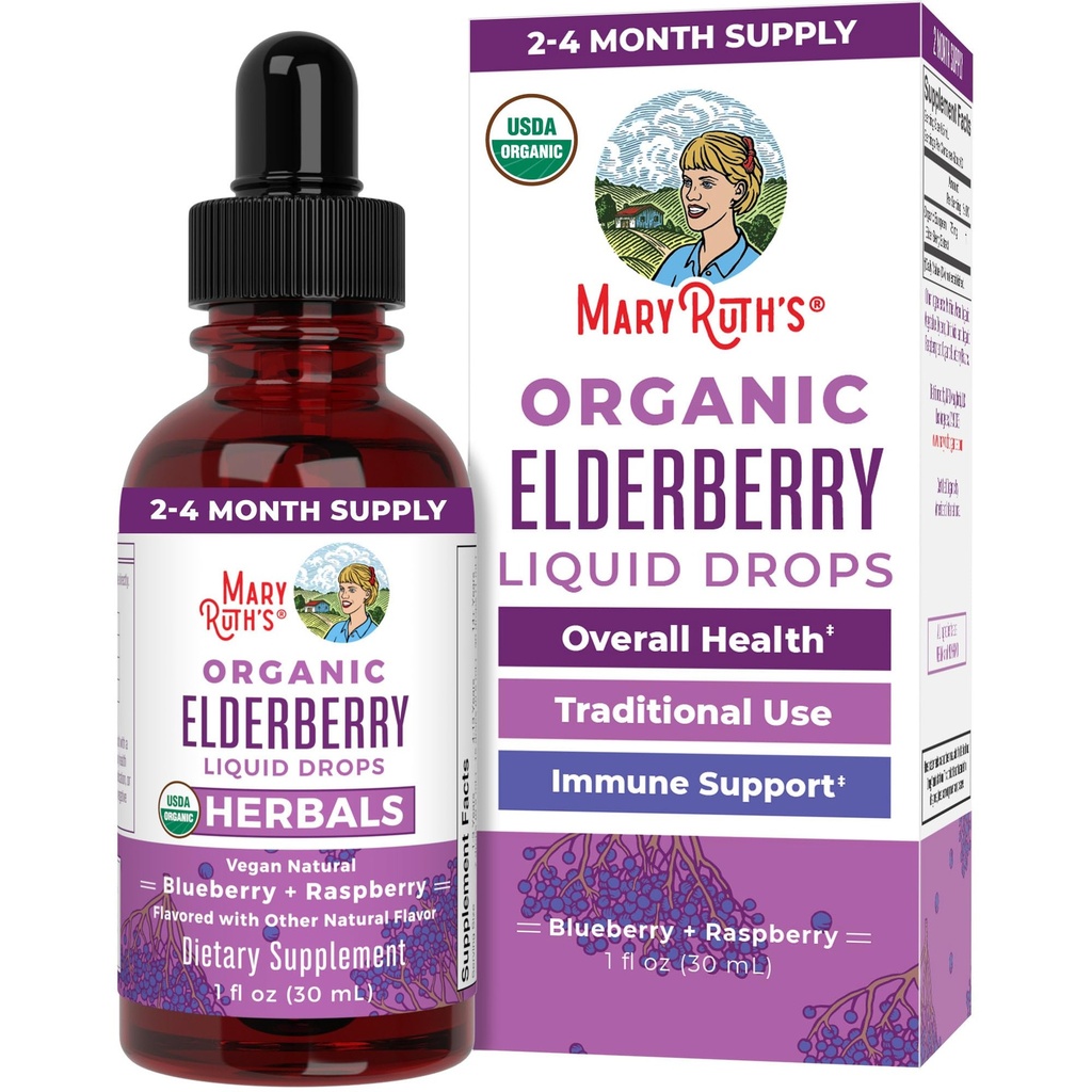 MaryRuth Organics Syrup de la mûre aînée USDA Organic amount Sugar Free Immune Support Supplément pour les adultes et les enfants, Âges 1