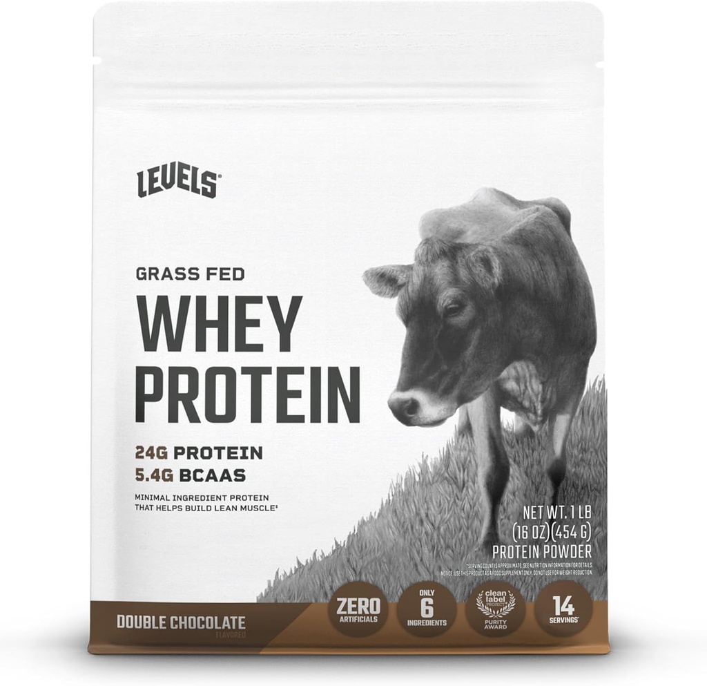 Levels Grass Fed Whey Protein Powder, No Artificials, 24G of Protein, Double Chocolate, 1LB