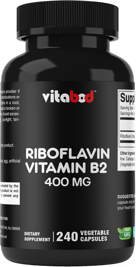 Vitamine B2 (Riboflavine) 400 mg 240 Capsules végétariennes - Soutien à l'énergie cellulaire et à la production de globules rouges