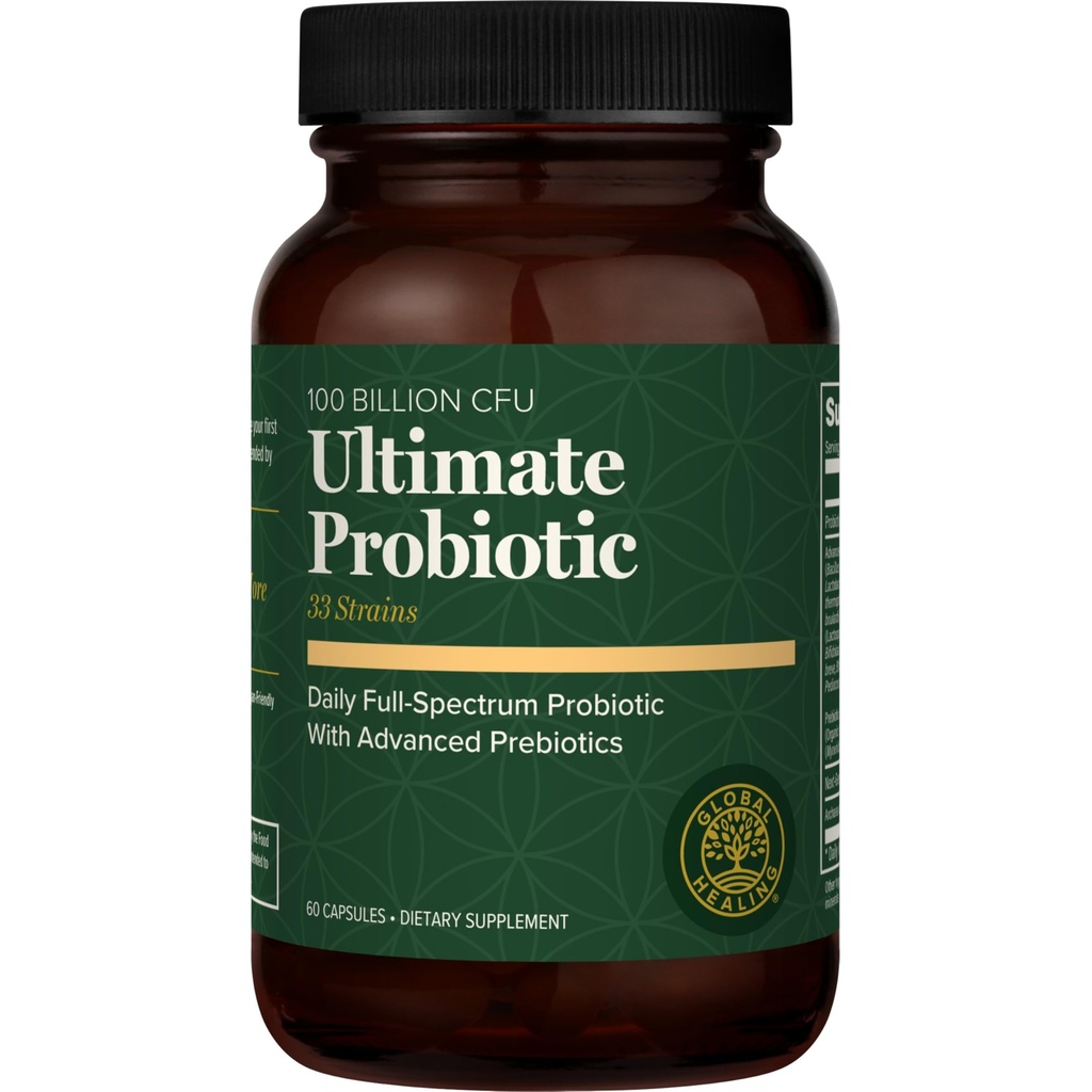 Global Healing Ultimate Probiotic Blend Supplement with Prebiotics and Probiotics for Digestive Health, Digestive Tract, & Immune System, Gut Health for Men & Women, 100 milliards CFU (60 capsules)