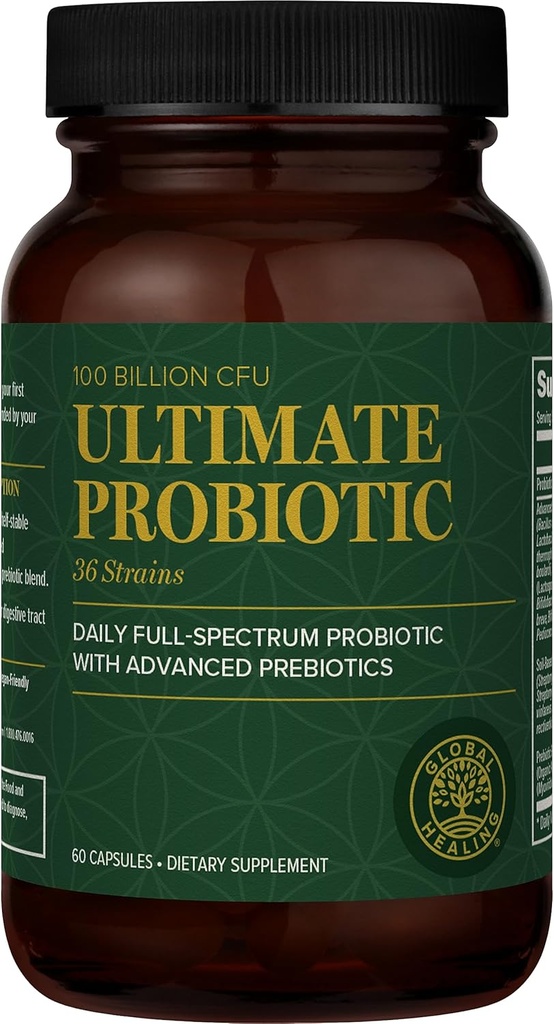 Global Healing Ultimate Probiotic Blend Supplement with Prebiotics and Probiotics for Digestive Health, Digestive Tract, & Immune System, Gut Health for Men & Women, 100 milliards CFU (60 capsules)
