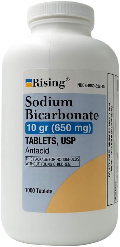 Rising Pharma - Sodium Bicarbonate 650mg - Antiacide utilisé pour l'indigestion acide, les brûlures d'estomac, l'estomac acide - 1000 Comprimés