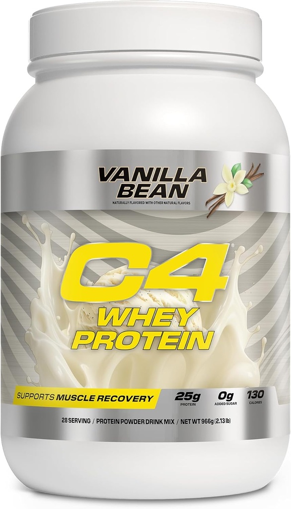 Cellucor C4 Poudre de protéines de lactosérum, Vanilla Bean - 25g de protéines, 0g de sucre ajouté, 130 calories par portion, soutient la récupération musculaire, 28 portions, Premium Whey pour post-travail