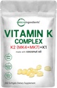 Micro-ingrédients Complexe Super Vitamine K (K2 MK7 + MK4 & K1), 360 Huile de coco Softgles.