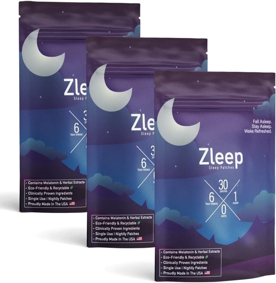 Zleep - Sleep Patches w/Dream Complex and Melatonin to Promote Quality Sleep and Reduce Tiredness (3 Pack, 90 Patches)