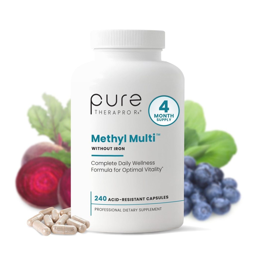 Pure Therapro Rx Methylated Multivitamin for Men and Women | Made in USA | Methyl Multi Without Iron Methyl B12 & Methylfolate | 240 Capsules, 4-Month Supply