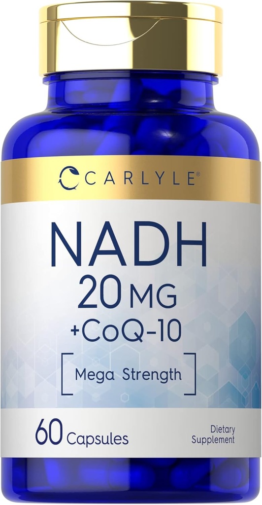 Carlyle NADH CoQ10 Supplément $ 20mg $ 60 Capsules $ Mega Strength $ Non-OGM, sans gluten