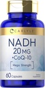 Carlyle NADH CoQ10 Supplément $ 20mg $ 60 Capsules $ Mega Strength $ Non-OGM, sans gluten