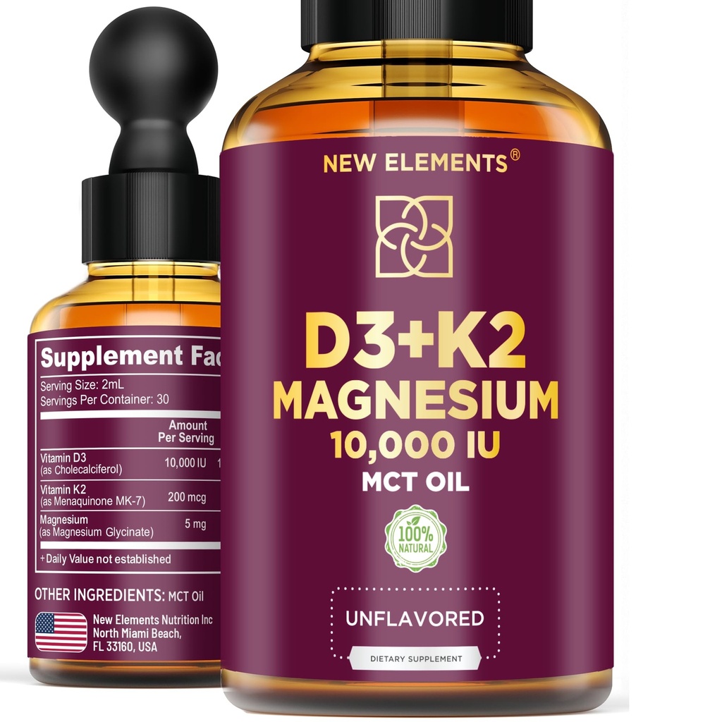 Vitamine liquide D3 avec K2 et Glycinate de Magnésium.
