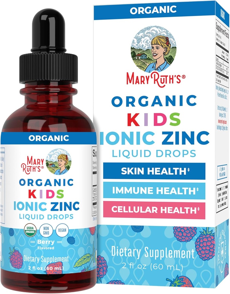 MaryRuth Organics Zinc Supplément pour le soutien immunitaire, Supplément de soutien immunitaire pour les enfants, 4-13 ans, Zinc Sulfate, Vegan, USDA Organic, Glycerin Based, 2 Fl Oz
