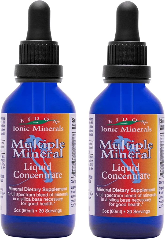 Supplément de minéraux multiples d'Eidon - gouttes minérales de trace ionique pour l'eau, vitamines liquides naturelles pour soutenir la santé cardiaque et l'hydratation, pas de conservateurs - 2 oz, 2 pack