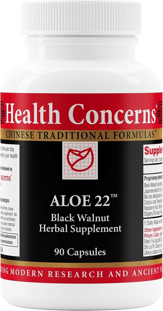 Health Concerns Aloe 22 – Digestive Support & Intestinal Cleanse – Constipation, Bloating & Parasite Detox Supplement – Black Walnut, Ginger, Myrobalan & Aloe Vera Herbal Formula – 90 Capsules