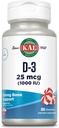 KAL Vitamine D3 1000 UI 25 mcg, Vitamine D Récupérateurs, Absorption de calcium, Supplément de soutien osseux et immunitaire, Saveur naturelle de menthe poivrée, sucré avec du Xylitol, 100 portions, 100 Chews