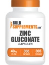 BulkSupplements.com Capsules de gluconate de zinc - Suppléments de zinc, pour support immunitaire - Sans gluten, 1 Capsule par portion, 365 Nombre (paquet de 1)