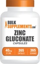 BulkSupplements.com Zinc Gluconate Capsules - Zinc Supplements, for Immune Support - Gluten Free, 1 Capsule per Serving, 365 Count (Pack of 1)