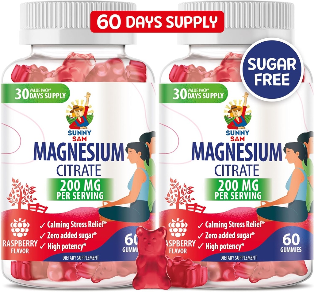 Gommies de magnésium pour les enfants et les adultes - 200mg - Calme Magnésium Chews - Supplément à mâcher Citrate de magnésium pour le soutien de l'humeur et des muscles