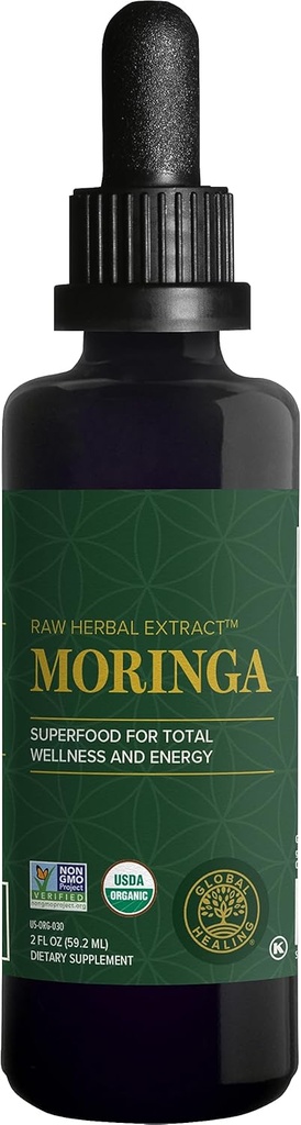 Global Healing Center - Moringa organique Oleifera extrait des gouttes liquides, Moringa supplément-Vegan de feuilles d'arbre-Max Absorption de vitamines et minéraux- Plus de puissance que la forme de poudre (2 Fl Oz)