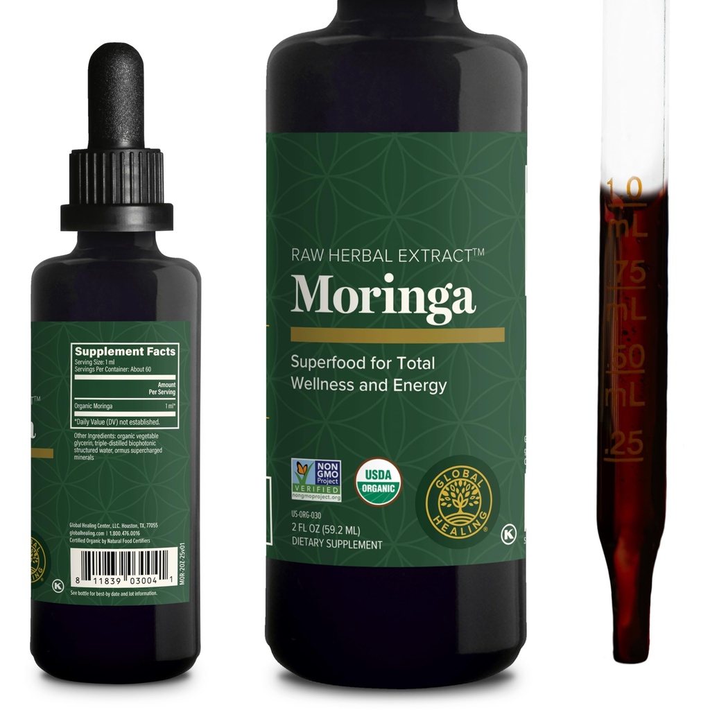 Global Healing Center - Moringa organique Oleifera extrait des gouttes liquides, Moringa supplément-Vegan de feuilles d'arbre-Max Absorption de vitamines et minéraux- Plus de puissance que la forme de poudre (2 Fl Oz)