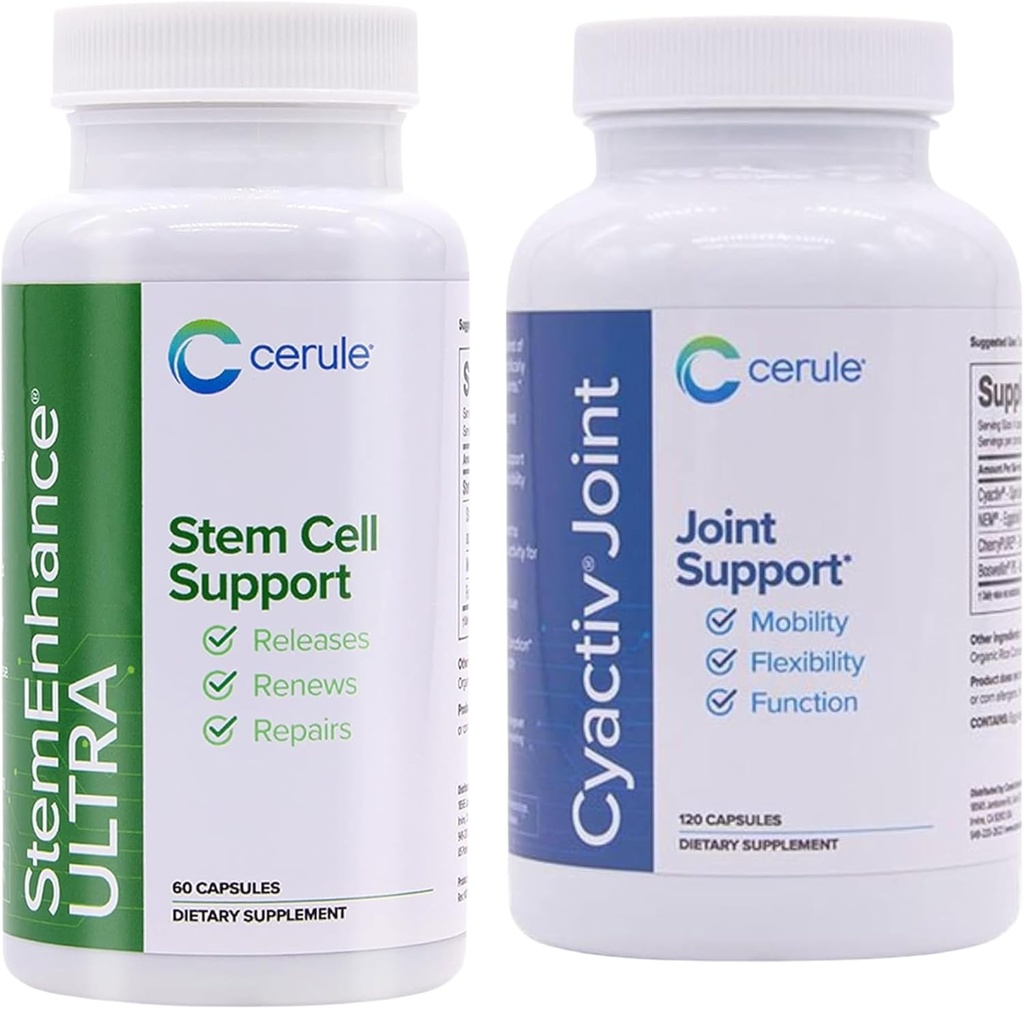 Cerule Stemenhance + Cyactive Spiruline Support Ultra Stem Cell Support Supplément avec des extraits de microalgues d'eau douce et de macroalgues marines pour aider à augmenter la circulation des cellules souches adultes et le bal