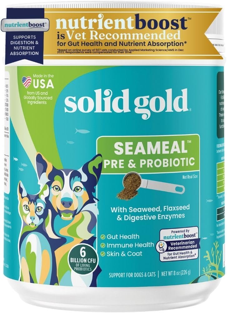 Probiotiques pour la santé digestive - Supplément de multivitamines pour chien et chat en poudre Kelp avec/prébiotiques et enzymes digestives pour la peau, le manteau et le Gut + Immune - 8oz