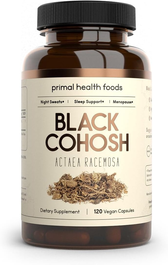 Cohosh noir biologique 1000 mg 60 portions , ménopause, sueurs de nuit et soutien du sommeil , Végétarien, biologique, sans OGM et sans gluten