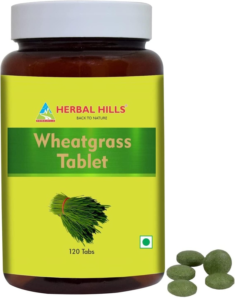 HERBAL HILLS Wheat Grass Tablets | 120 Count | Made from Whole-Leaf Wheatgrass Powder