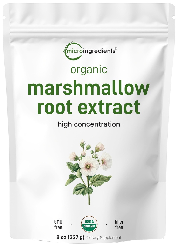 Micro Ingredients Bio Marshmallow Root Powder, 8 Once, Filler Free et traditionnellement utilisé, soutient la santé gastro-intestinale digestive, non irradiée et sans OGM, végétalien amical
