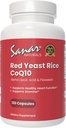 Sanar Naturals Riz de levure rouge, supplément CoQ10 - soutient la fonction cardiaque saine, l'énergie et l'endurance - non-OGM, sans gluten, végétalien, 120 capsules