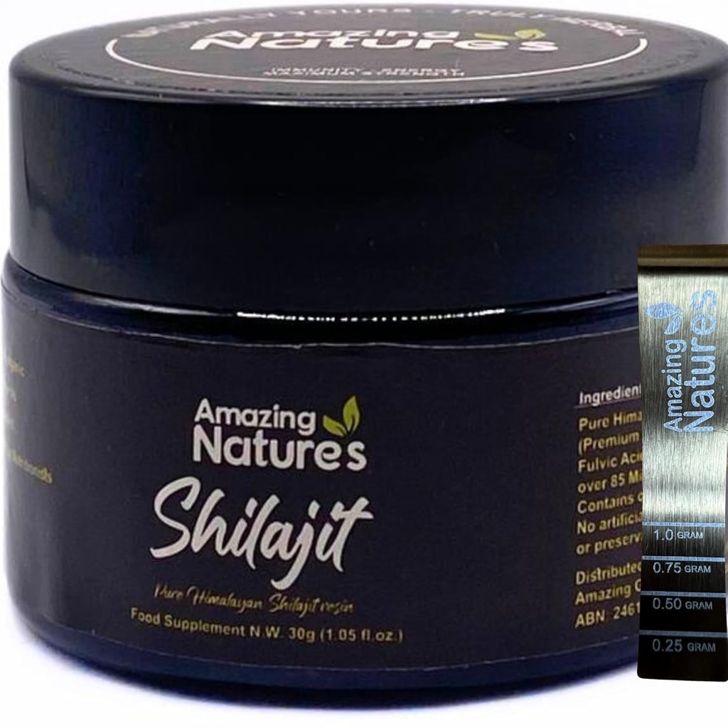 Pure Himalayan Shilajit Resin – Supplément biologique à haute puissance de 500mg pour l'énergie, le soutien immunitaire et la focalisation de 85+ Trace Minerals, acide fulvique de 30g, testé en laboratoire pour la pureté par des natures étonnantes