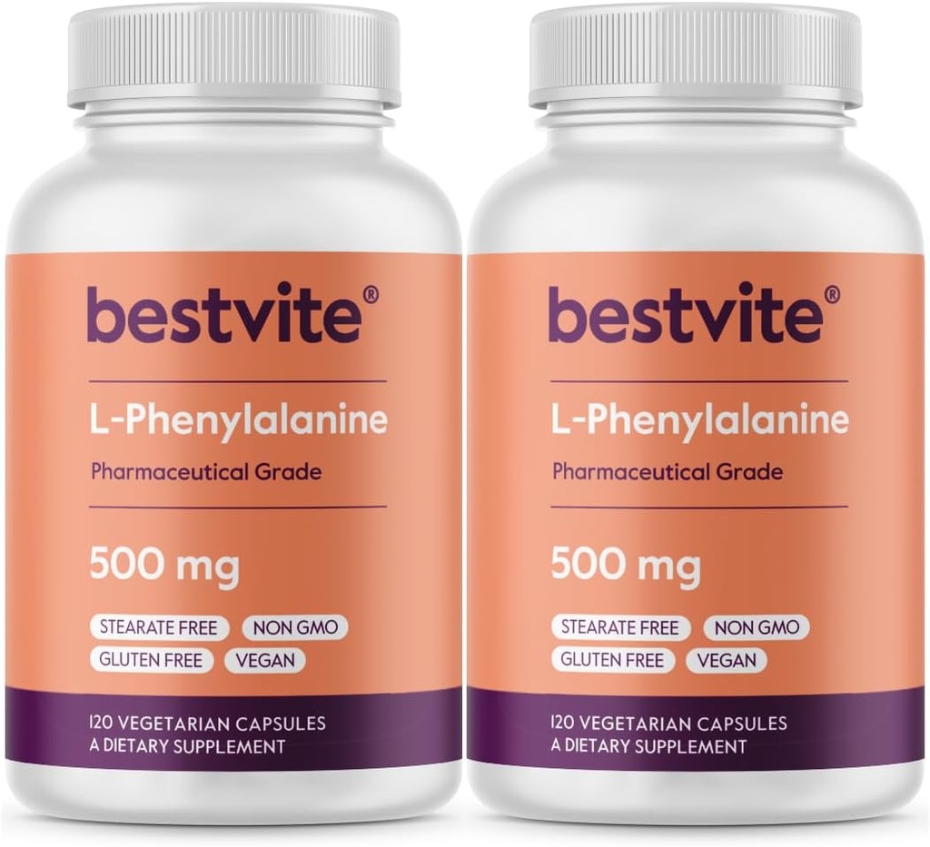 BESTVITE L-Phenylalanine 500mg (240 gélules végétariennes) (2-paquet) - Pas de stéarate - Vegan - Sans gluten - Non OGM