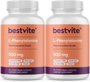 BESTVITE L-Phenylalanine 500mg (240 gélules végétariennes) (2-paquet) - Pas de stéarate - Vegan - Sans gluten - Non OGM