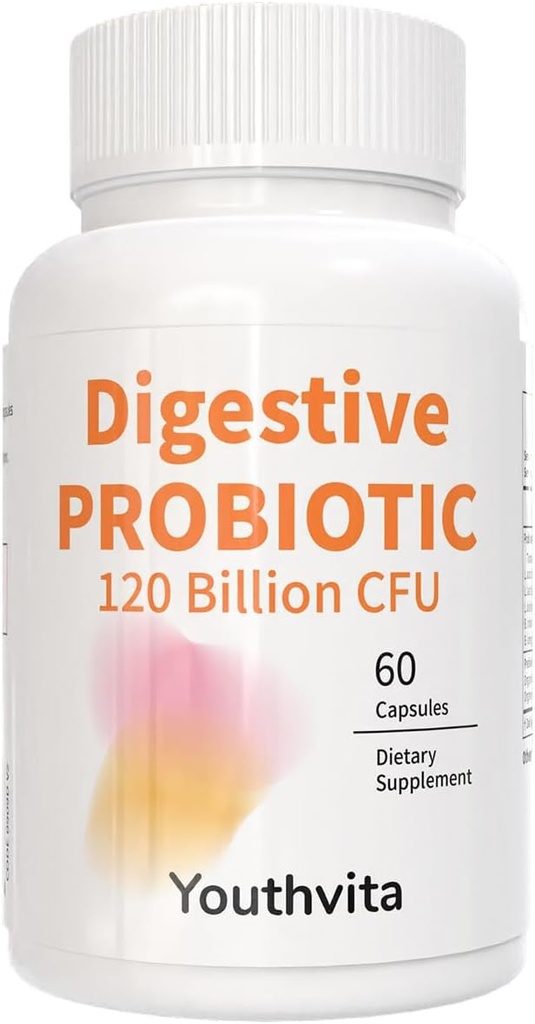 Probiotiques avec prébiotiques, 120 Million CFU, pour Gut Health & Digestive Support, Probiotiques pour femmes et hommes, 60 Capsules
