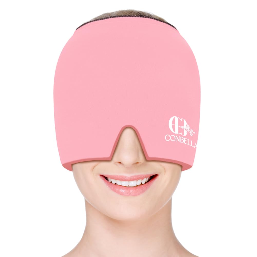 Capuchon de soulagement de la migraine, produits apaisants pour masque à visage de glace de céphalée, thérapie chaude et froide, Capuchon de soulagement de la migraine pour la migraine, le sinus, les yeux puants, la tension, le stress et la gueule de bois (Pink)
