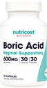 Nutricost Boric Acid 600mg, 30 Capsules - Vaginal Suppository - Non-GMO - for Women
