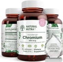 Nutra GTF naturel polymère de chrome avec ChromeMate, soutient le métabolisme du corps, promouvoir la santé du corps, santé cardiovasculaire 200 mcg, 60 comprimés végétaliens
