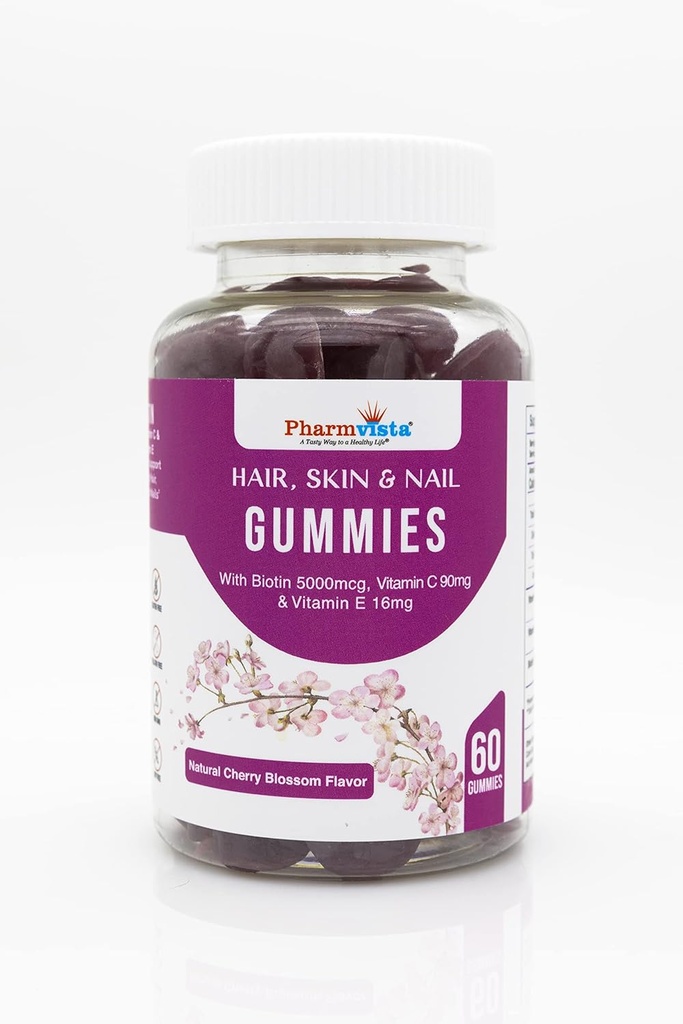 Gommies de vitamine de peau et d'ongle avec vitamine C et E de biotine -Ingrédients sans gluten et sans OGM -60 Compte