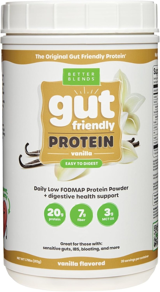 Peptides de collagène et poudre de protéines d'avoine- Faible FODMAP certifié, sans journal, sans soja, 100% amiable et non flottant, Vanille, 20 portions