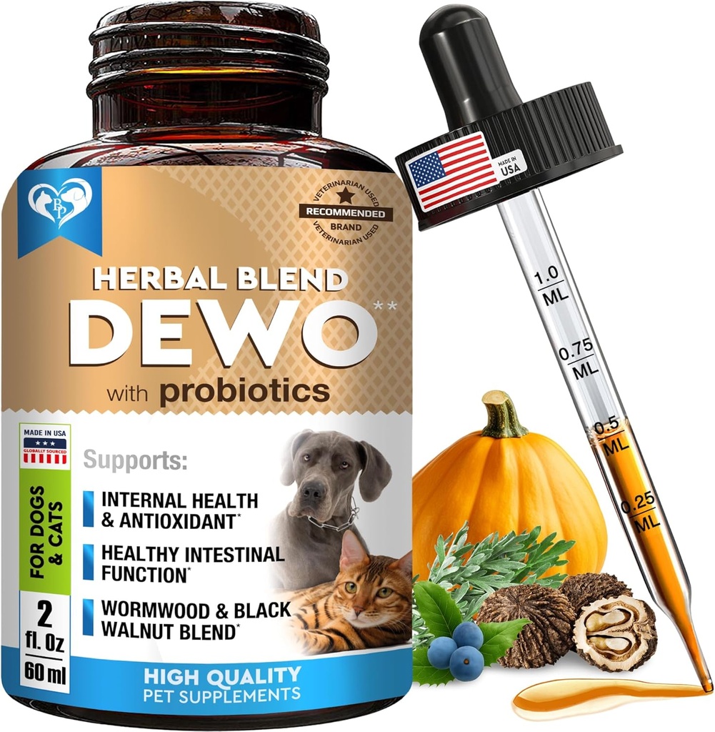 Défense naturelle intestinale pour les chiens et les chats – Nettoyez les plantes avec Wormwood, Black Walnut & Probiotic – favorise l'équilibre sain Gut & Flora – Formule de spectre large avancée – Fabriqué aux États-Unis