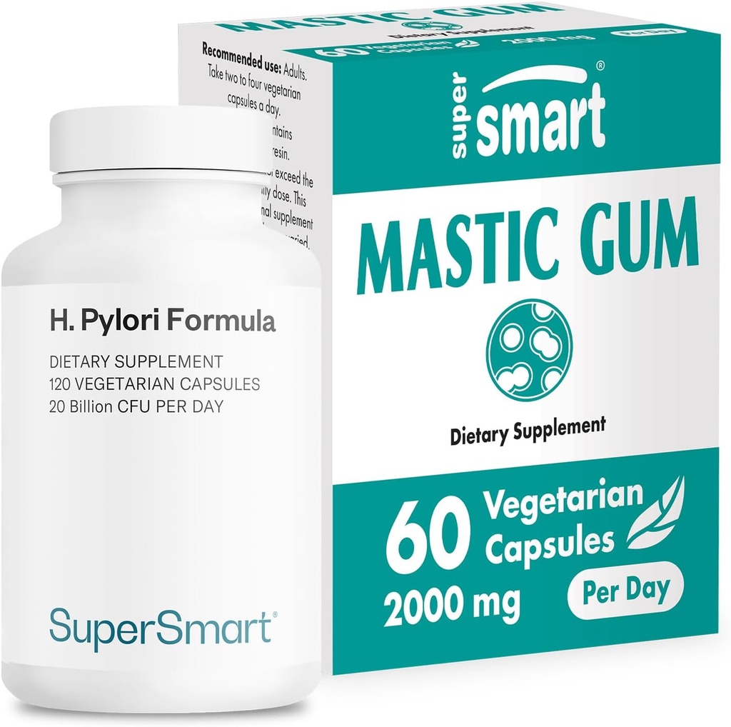Supersmart - H. Pylori Formula Bundle (Complete Action) - Probiotic L. Reuteri w/Mastic Gum | Non-GMO & Gluten Free - 60x2 & 120 Vegetarian Capsules