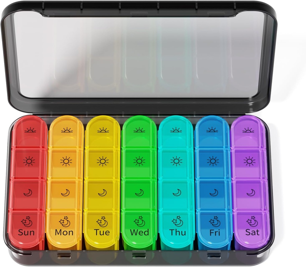 Zoksi Pill Organizer 4 fois par jour, BPA gratuit hebdomadaire Pill Box, cas de pilule quotidienne avec 28 compartiments pour tenir la médecine, la vitamine et le supplément (noir)