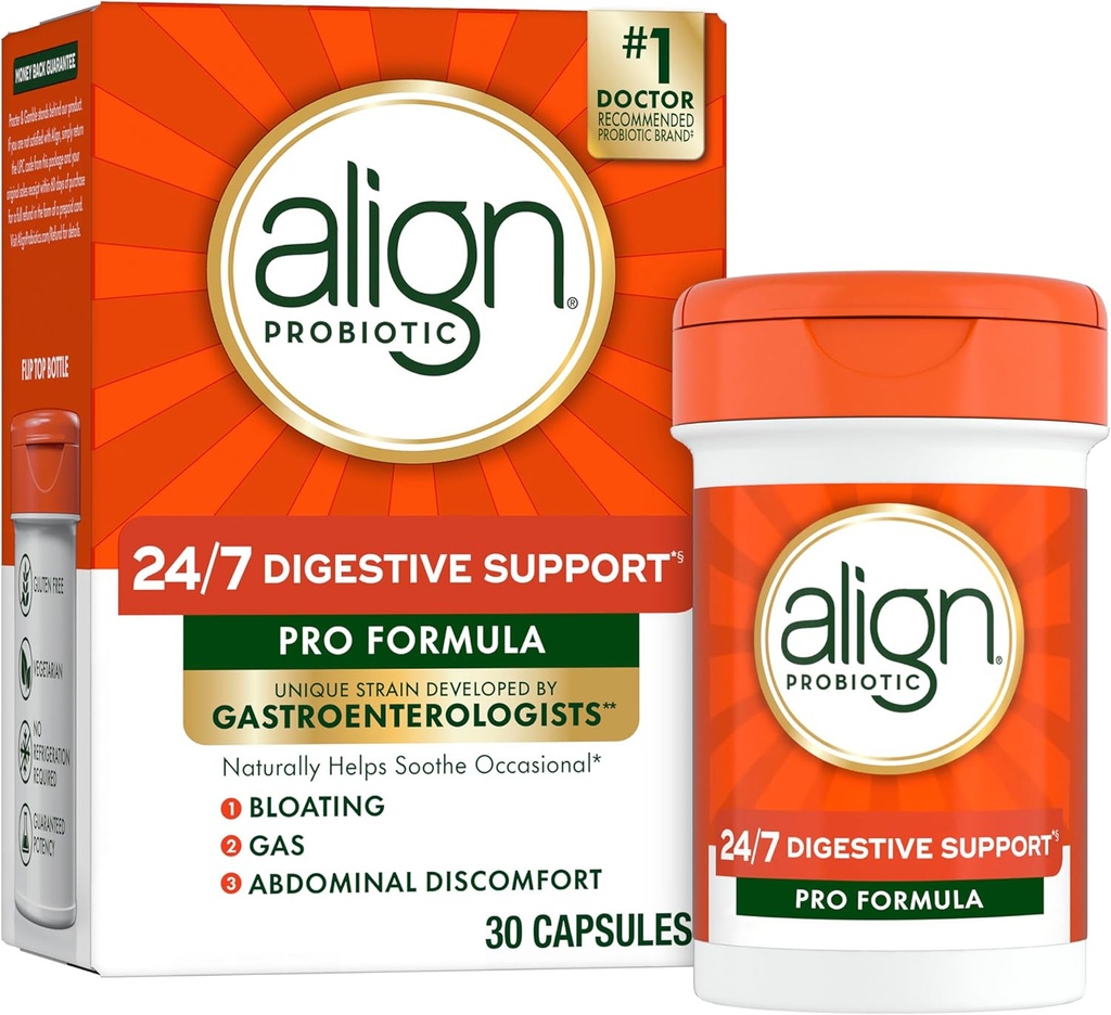 Aligner Probiotics, Probiotics for Women and Men, Probiotics for Digestive Health, Probiotics for Men and Womens Probiotics Capsules Aide à soulager le gonflement occasionnel et le gaz*, 30 capsules