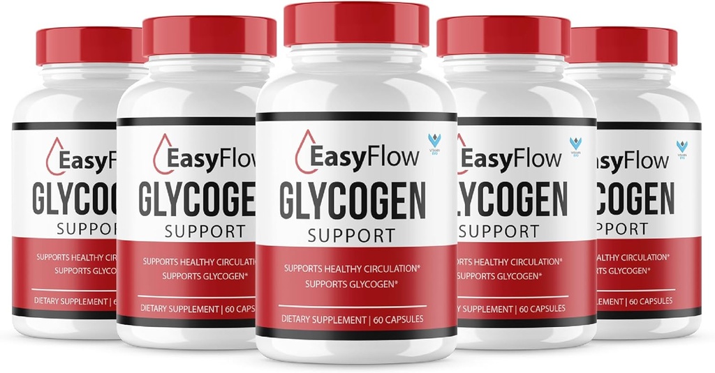(5 Pack) Easy Flow Glycogen Support EasyFlow Glyco Pills, Easy Flow Maximum Strength Glycogen Health and Blood Support Supplément, EasyFlow Advanced Glyco Optimizer Formula - 300 capsules
