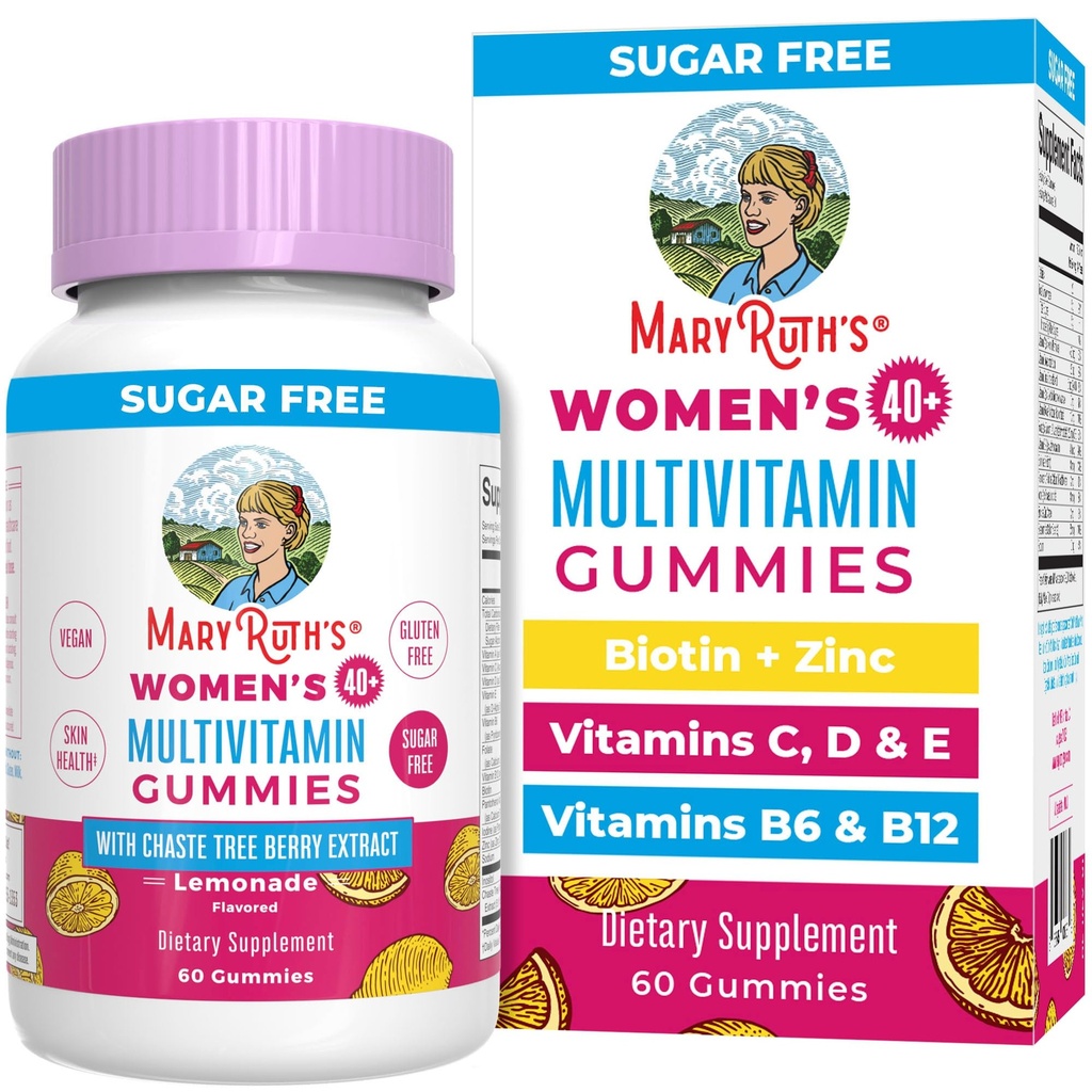 MaryRuth Organics, Sans sucre, Vitamine végétalienne Gummy, Immune support quotidien multivitamine + Chasteberry, cheveux, peau et ongles pour les femmes, 60 comte, paquet de 1