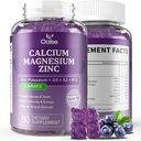 Gommies de zinc de magnésium de calcium avec vitamine D3 et K2-haute absorption Magnésium Glycinate-Muscles, Immune et soutien du sommeil-Sucre libre- Blueberry Aromatisé (1 paquet)