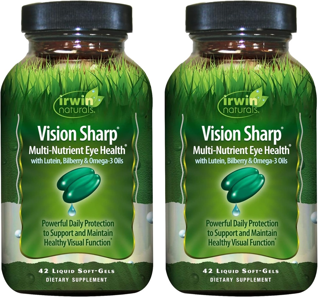Irwin Naturals Vision Santé oculaire multinutritif - 42 Gels liquides doux, paquet de 2 - avec lutéine, bilberry et oméga-3 - 42 Total des portions
