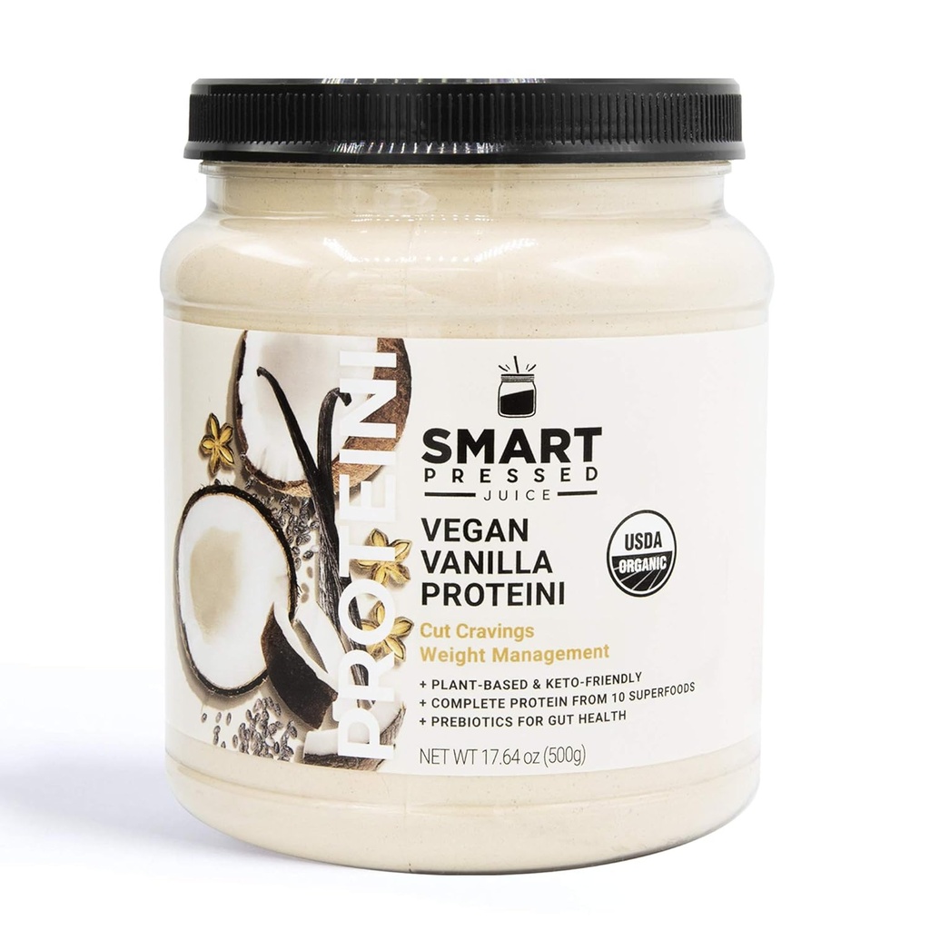 SMART Pressed Juice Vegan Vanilla Proteini | Premium Organic Plant-Based Protein Powder | Clean Lean Protein Shake | Best Detox Smoothie No Fillers | Keto Friendly | Made in The USA
