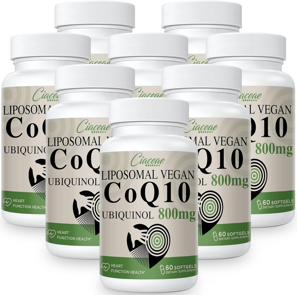 Liposomique CoQ10 800mg Ubiquinol Softgel, Max Absorption Ubiquinol Coenzyme Q10, Ubiquinol CoQ10 Supplément pour antioxydant, fonction cardiaque et production d'énergie, Pure CoQ10 800mg, 480 Vegan Softgels