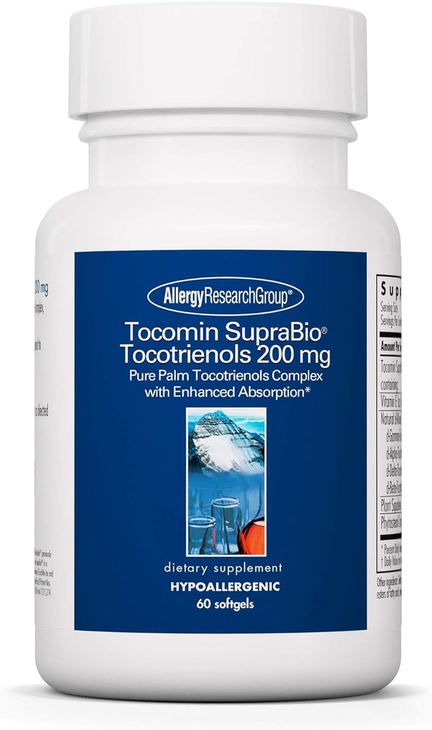 Groupe de recherche sur l'allergie Tocomin SupraBio Tocotriénols 200 mg Supplément - Vitamine E, Complexe de tocotriénol de Palm, Tocotriénols Delta, Softgels - 60 Compte