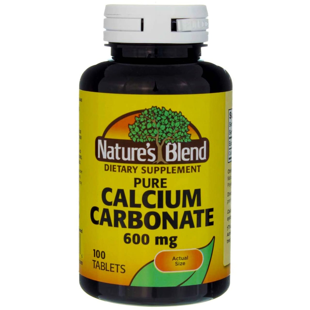 Mélange naturel de carbonate de calcium 600mg Comprimés 100 ct (emballage de 2)